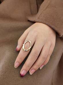 Stainless Steel Hollow Ring For Women Gold Color Geometric Oval Rings Opening Female Jewelry Simple Accessories Silver Color - Oval - View 3