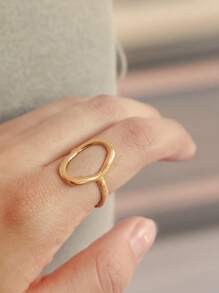 Stainless Steel Hollow Ring For Women Gold Color Geometric Oval Rings Opening Female Jewelry Simple Accessories Silver Color - Oval - View 6