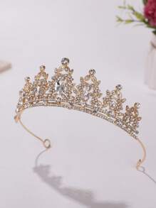1pc Girl's Luxurious Rhinestone Crown Headband - Gold - View 3