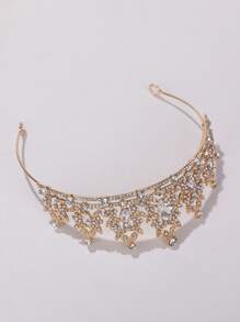 1pc Girl's Luxurious Rhinestone Crown Headband - Gold - View 4