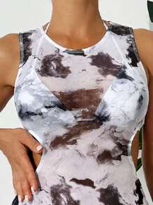 3pcs Women's Tie-Dye Print Cover-Up, Retie-Able Swimwear, Bikini, Netted Sexy Cover-Up, Refined Style