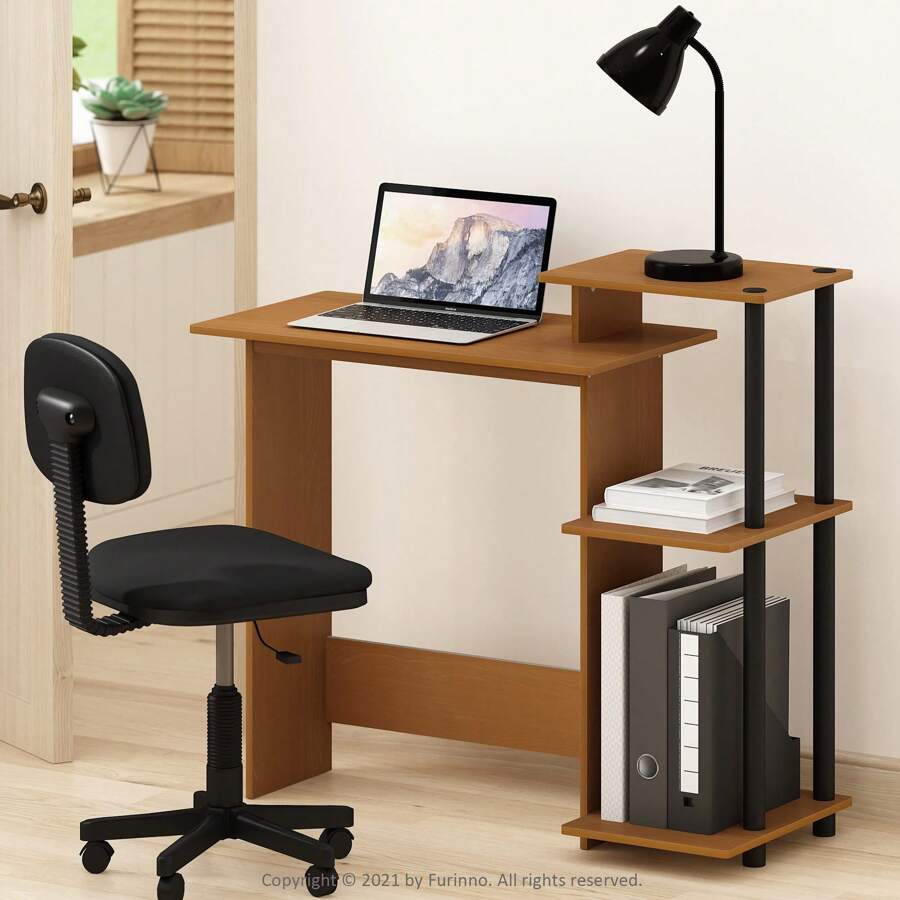 HOMLUX Efficient Laptop Desk, Tablet Computer Desk, Computer Table, Mesa De Computadora, Desk Set For Studying, Solid Wood Desk, Student Table, Home Office Desk, Study Table, Home Office Table, Small Table For Bedroom - Light Cherry/Black - View 1