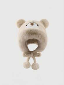 1 件秋冬熊耳毛绒帽子，男女弹力针织无檐便帽，街头时尚嘻哈风格保暖滑雪面罩 - 查看 4