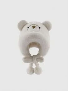 1 件秋冬熊耳毛绒帽子，男女弹力针织无檐便帽，街头时尚嘻哈风格保暖滑雪面罩 - 查看 2