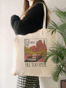 VOESETO 1 件 Moo Deng 河马图案托特包单肩包适合旅行日常通勤女士可重复使用购物袋，送给她的最佳礼物，折叠单肩包夏季海滩度假包 - 米色 - 查看 2