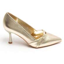 Thin Heel Pumps With Decorative Straps And Gold Buckles - Gold - View 2