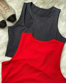 BIA KIT WITH 2 WOMEN'S CROPPED TOPS IN SUPLEX FABRIC WITH HOLE DETAIL ON THE SHOULDER, SUMMER - 紅色 - 查看 6