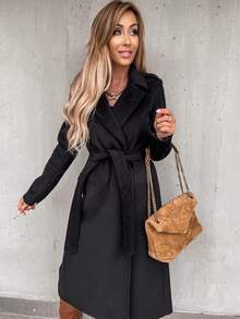 1pc Women Solid Color Casual Jacket Coat For Autumn & Winter - Black - View 1
