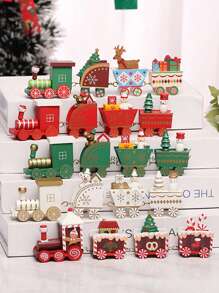 1件木制圣诞老人、雪人和4节车厢火车装饰摆件，家居装饰，派对用品，生日礼物，圣诞装饰，房间装饰，冬季圣诞装饰，家居圣诞礼物，圣诞装饰 - 彩色 - 查看 4