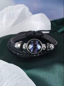 1 件时尚情侣手链，12 星座多层编织夜光朋克皮革星空手链 - 黑色 - 查看 20