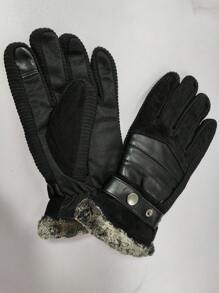 男士保暖内衬骑行手套，冬季保暖，厚 PU 皮革和毛皮，适合摩托车和山地运动，冬季暖手器