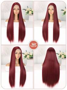 99J 勃艮第直发 13x4 蕾丝前部合成假发 女士 180% 密度直发蕾丝前部假发 预拔婴儿头发 无胶巴西雷米合成假发 - 彩色 - 查看 8