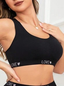 1 件装 女士无缝热图案文胸 黑色舒适无钢圈精致内衣 - 黑色 - 查看 5