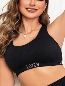 1 件装 女士无缝热图案文胸 黑色舒适无钢圈精致内衣 - 黑色 - 查看 2