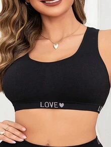 1 件装 女士无缝热图案文胸 黑色舒适无钢圈精致内衣 - 黑色 - 查看 3