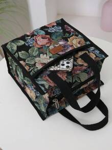 DLIU 新款加厚提花面料手提袋、午餐袋、便当袋、保温饭盒袋、手提袋、多功能袋带铝箔隔热层、拉链封口（非全封闭） - 彩色 - 查看 6