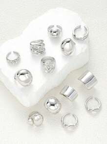 17KM 13 件/14 件简约宽面几何粗珠宝戒指套装，适合女性度假、约会、日常休闲装的礼物