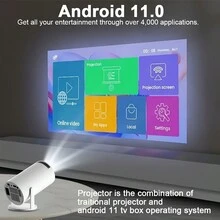 迷你 Wifi 6 无线蓝牙 5.0 投影仪，Android 11.0 操作系统，自动梯形校正，180° 旋转便携式户外投影仪，130 英寸显示屏，兼容智能手机/PC/笔记本电脑，4K 家庭影院投影仪 - 查看 7