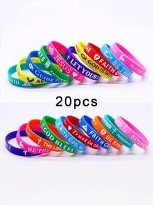 5pcs/10pcs/20pcs Set Assorted Color Bible Verse & Inspirational Phrase Silicone Bracelets, Suitable For Daily Wear And Gift-Giving