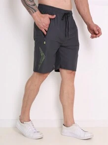 SUN CAI Desportivo Shorts de Desporto para Homens Tecido importado de secagem rápida com estampa - Chumbo - Visão 2