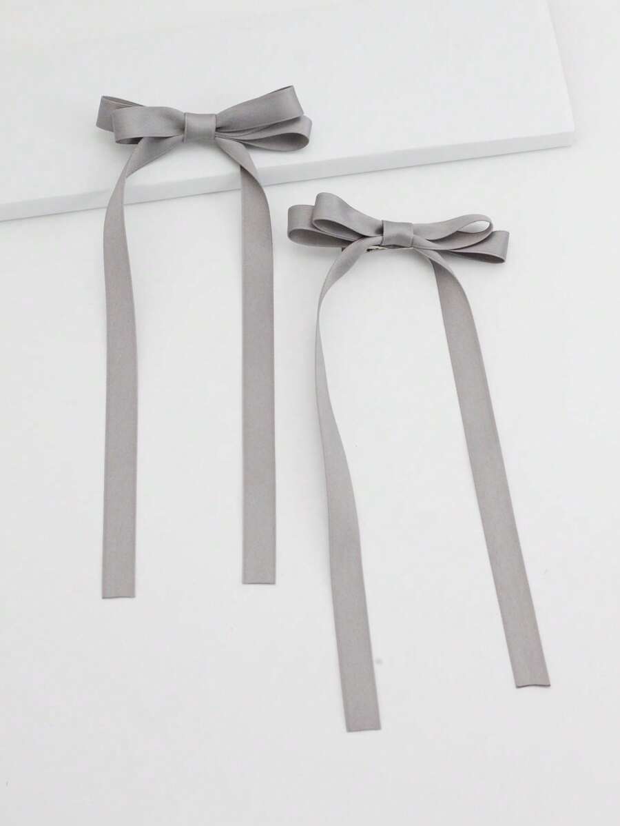 2个芭蕾舞风格长款飘带蝴蝶结发夹，时尚可爱发饰，适合女性在任何场合佩戴，情人节、情人节爪夹、发卡、发夹、学生用品、优雅、学院风、冬季女性装扮、蝴蝶结、头饰、发夹