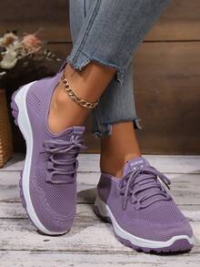 Giày thể thao đi bộ thông thường lưới thoáng khí màu tím dành cho nữ, giày đế cao su nhẹ và chống trượt - Màu tím - Xem 5