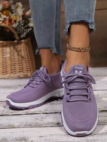 Giày thể thao đi bộ thông thường lưới thoáng khí màu tím dành cho nữ, giày đế cao su nhẹ và chống trượt - Màu tím - Xem 4