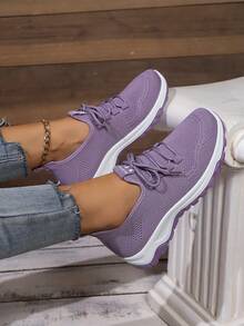 Giày thể thao đi bộ thông thường lưới thoáng khí màu tím dành cho nữ, giày đế cao su nhẹ và chống trượt - Màu tím - Xem 6