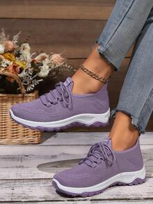 Giày thể thao đi bộ thông thường lưới thoáng khí màu tím dành cho nữ, giày đế cao su nhẹ và chống trượt - Màu tím - Xem 3