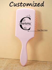 1 件个性化定制梳子，带手柄的大方形气垫梳，顺发刷，适合女性、男性和儿童，顺发梳用于按摩头皮，稀疏/卷曲/干燥的头发，雕刻定制首字母和名字，朋友礼物家庭礼物发刷儿童礼物，女孩礼物，伴娘礼物 - 粉色 - 粉色 - 查看 1