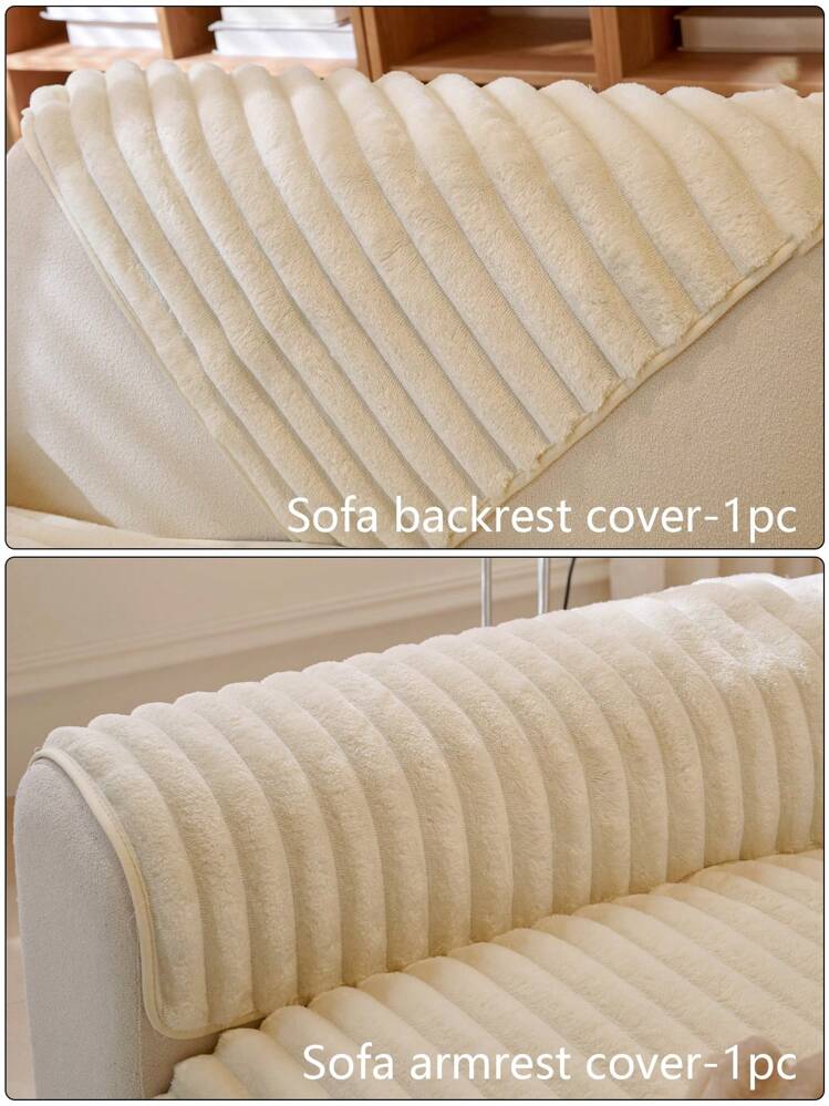 1pc Winter Christmas Decoration Thickened Plush Sofa Cover, Dust And Slip-Resistant, Minimalist Modern Style, Dustproof, Stain-Resistant, Washable All-In-One Sofa Blanket For 1, 2, 3 Or 4-Seater With Armrest And Backrest, Keeps Warm In Winter - Beige - View 9