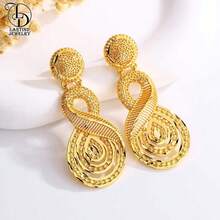 优雅时尚的女士奢华铜珍珠首饰套装 - 项链和迪拜镀金耳环，完美的新娘礼服配饰 - 金色 - 查看 3