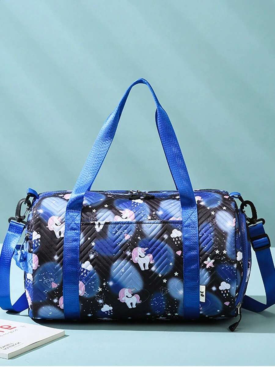 1 件印花大容量手提包学生收纳袋，防水干湿分离运动包 - 黑色 - 查看 1