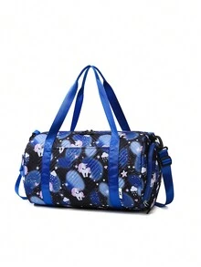 1 件印花大容量手提包学生收纳袋，防水干湿分离运动包 - 黑色 - 查看 4