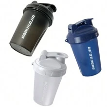 3*500ml Protein Shaker Cups With Stainless Steel Mixing Ball - Perfect For Pre-Workout, Includes Carrying Handle & Whisk Ball - Ideal Kitchen Water Bottle , Dishwasher - 黑/藍/白 - 查看 1
