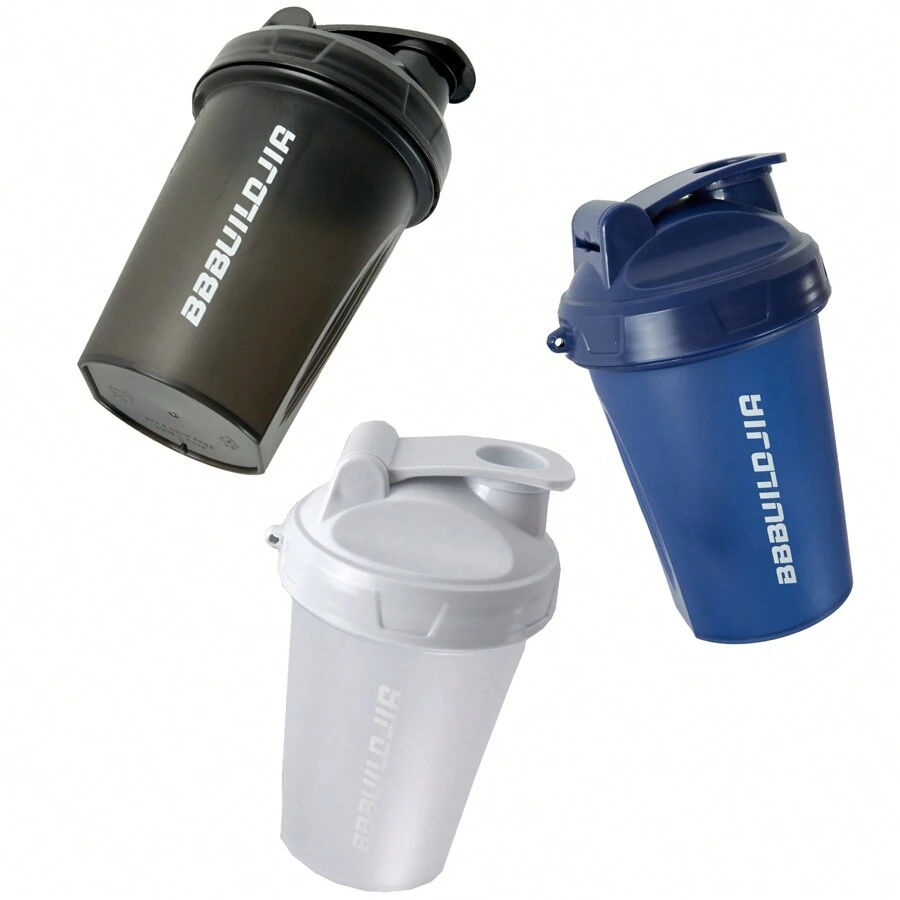 3*500ml Protein Shaker Cups With Stainless Steel Mixing Ball - Perfect For Pre-Workout, Includes Carrying Handle & Whisk Ball - Ideal Kitchen Water Bottle , Dishwasher - 黑/藍/白 - 查看 1