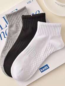 10 双女士百搭舒适黑白灰色纯色按摩底运动袜 - 彩色 - 查看 3