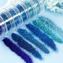 6 Stück blaues Glitzer Harz Füllpulver, 0,2 mm Pigmentpulver, geeignet für DIY Schmuck, Harz Formenfüllung und Dekoration - Verschiedenfarbig - Übersicht 2