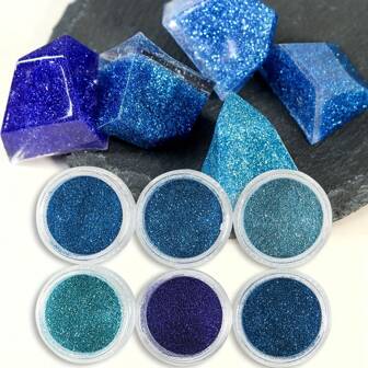 6pcs Blue Glitter Resin Filler Powder 0.2mm Pigment Powder For DIY Jewellery, Resin Mould Filler Decoration