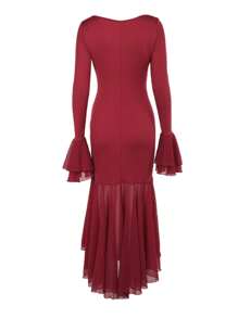 Vestito a maniche lunghe con volant in vita, da donna, per l'autunno