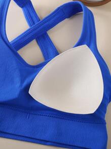 Women's Solid Color Cross-Back Crisscross Strap Sports Bra