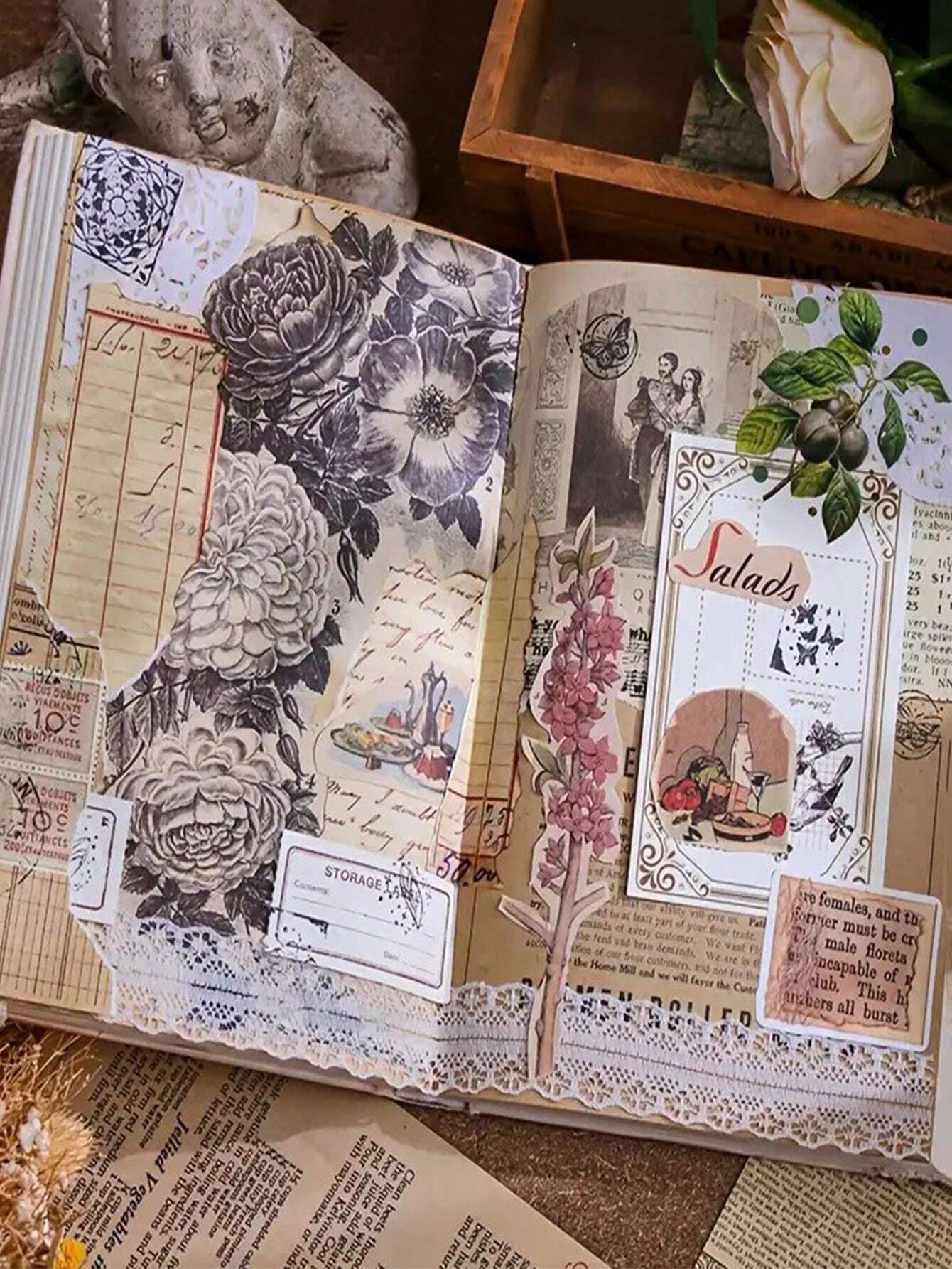 30 Sheets Vintage Scrapbook Paper Large Size 14*20cm (5.5*7.9 Inch) Non