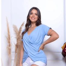 Plain Wrap Top In Viscolycra Comfortable Loose Oversized Short Sleeve Women's Fashion - Baby Blue - View 2