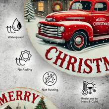 1 件复古圣诞花环装饰，圆形悬挂艺术，带有雪人和红色卡车设计，多用途家居和花园节日主题装饰，室内室外展示，8 X 8 英寸，孔随机放置在顶部、底部、左侧和右侧 - 彩色 - 查看 11