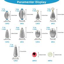 152 件钓鱼铅坠套装：包括岸坠、管状铅坠、锥形铅坠，适用于德克萨斯钓组、卡罗莱纳钓组，适用于淡水和咸水鲈鱼钓具配件 - 彩色 - 查看 5