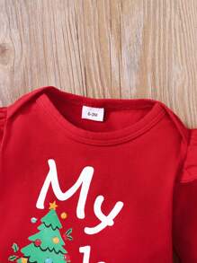 BrownBark 4 件套女婴圣诞装，长袖字母印花运动衫 + 裤子 + 头带 + 帽子，秋季休闲套装 - 紅色 - 查看 4