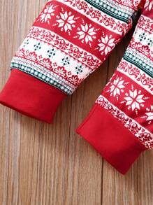 BrownBark 4 件套女婴圣诞装，长袖字母印花运动衫 + 裤子 + 头带 + 帽子，秋季休闲套装 - 紅色 - 查看 8