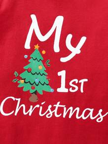 BrownBark 4 件套女婴圣诞装，长袖字母印花运动衫 + 裤子 + 头带 + 帽子，秋季休闲套装 - 紅色 - 查看 5