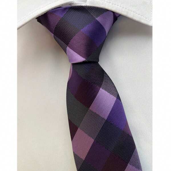 Gravata Xadrez Semi Slim Roxa