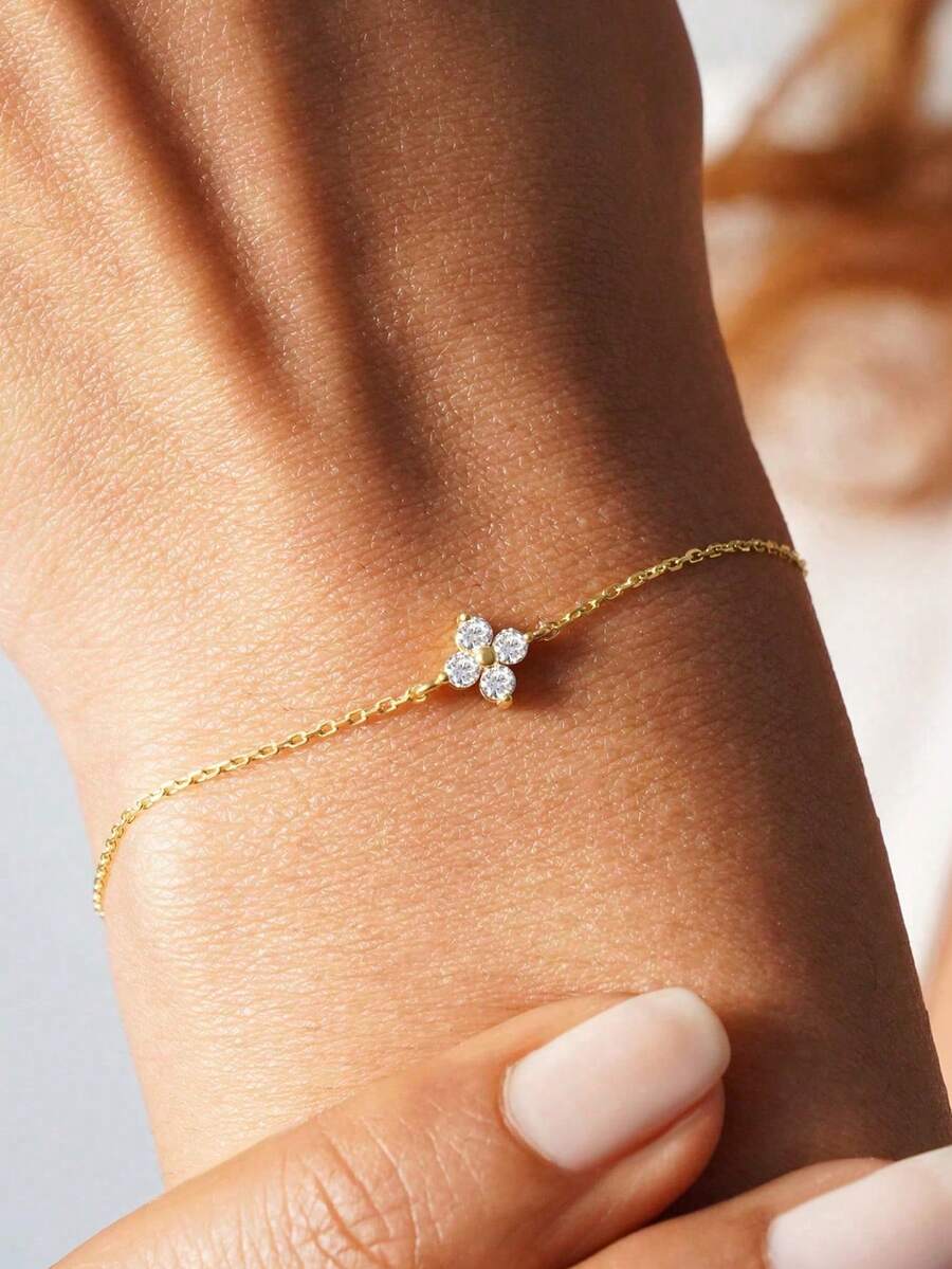 1 chiếc vòng tay tròn bằng bạc Sterling 925 phù hợp cho phụ nữ, đeo ngày lễ tình nhân, đeo hàng ngày và đi làm - hoa chéo - Xem 1